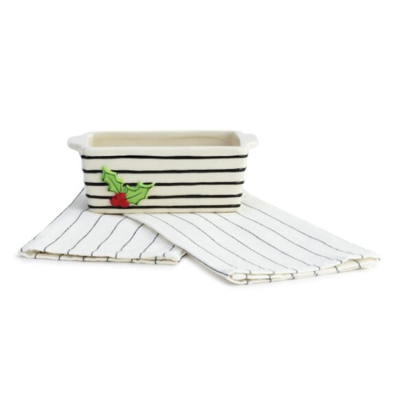 Heartful Home Mini Loaf Pan with Towel Holly Berry by Artist Tracy Pesche New - Picture 10 of 10